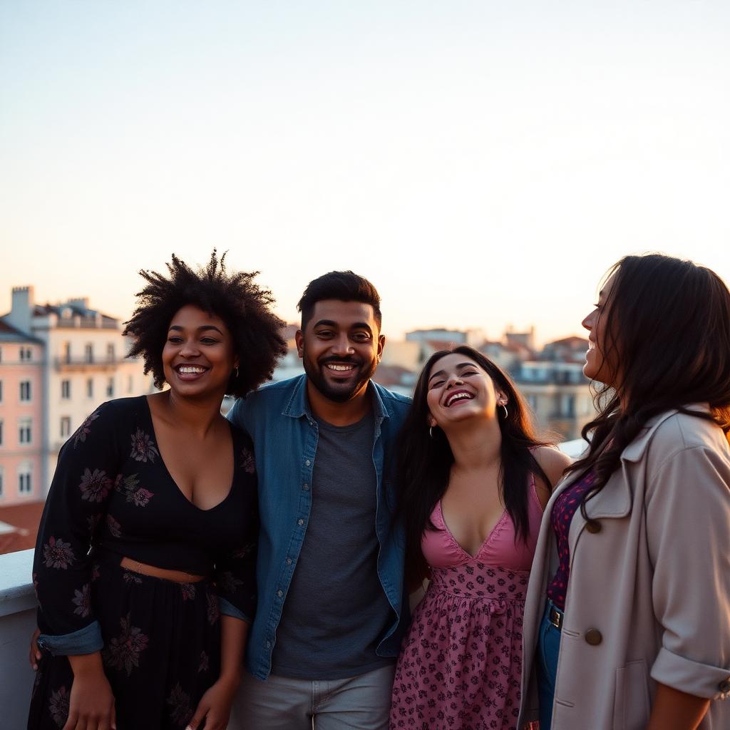 Friends traveling in Lisbon, Portugal